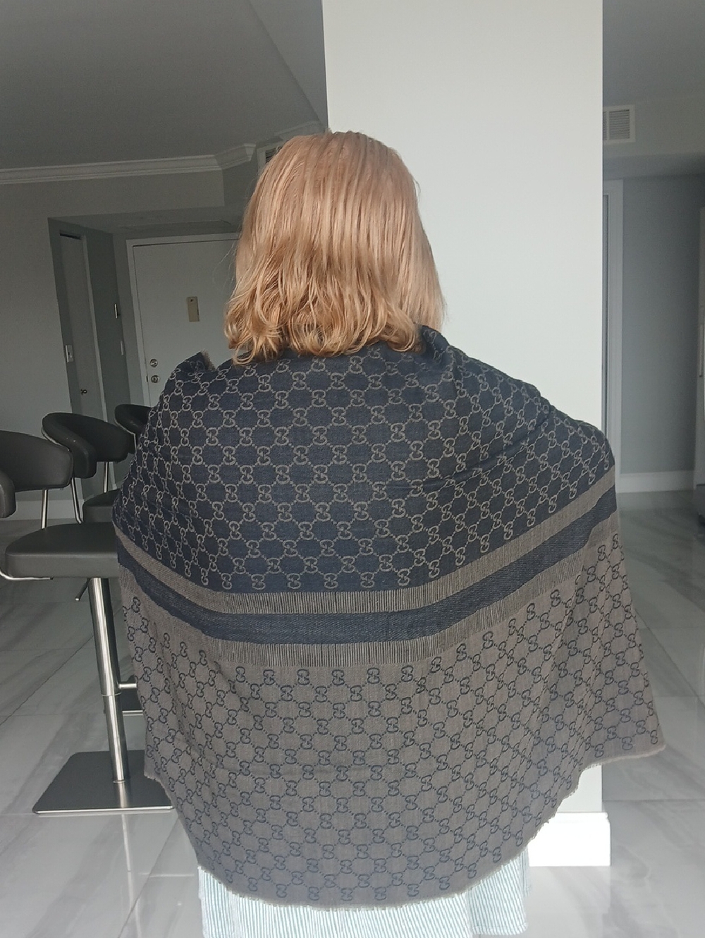 Gucci Navy and Taupe GG Pattern Wrap